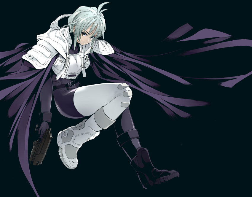 1girl, absurdres, antenna_hair, aoi_karin, armor, black_bodysuit, black_bow, black_cape