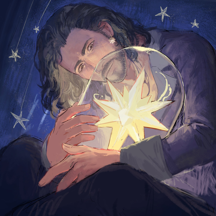 1boy, absurdres, baldur's_gate, baldur's_gate_3, beard, black_pants, brown_eyes, brown_hair