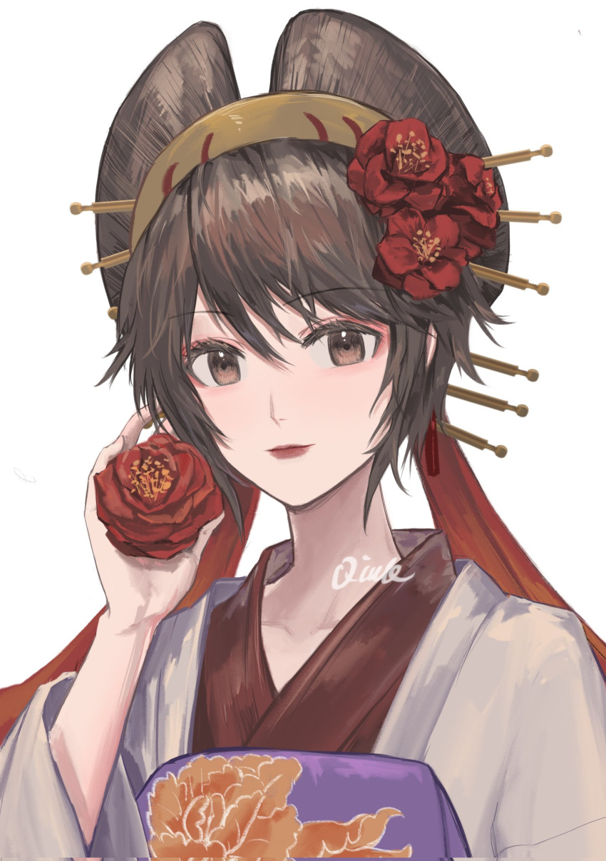 1girl, alternate_costume, alternate_hairstyle, brown_eyes, brown_hair, chinese_commentary, closed_eyes, commentary