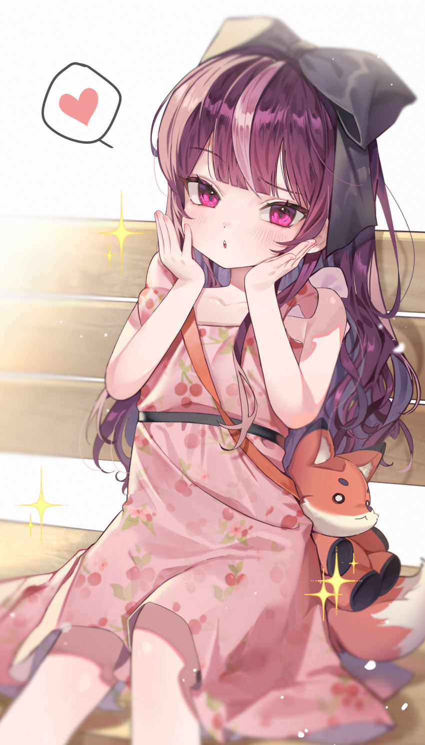 1girl, :o, aged_down, belt, black_belt, blunt_bangs, blush, cherry_print