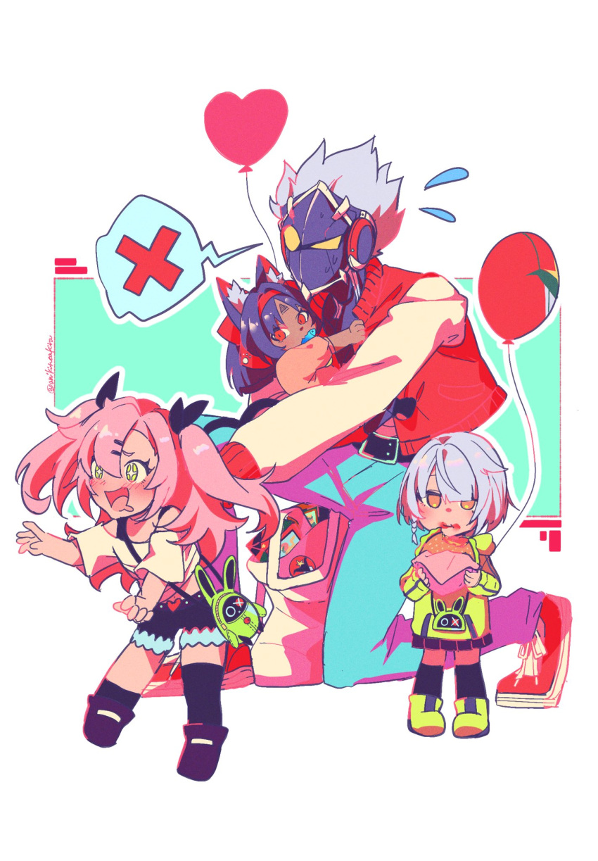 1boy, 3girls, aged_down, amillion_(zenless_zone_zero), anby_demara, anikinoakira, animal_ear_fluff, animal_ears