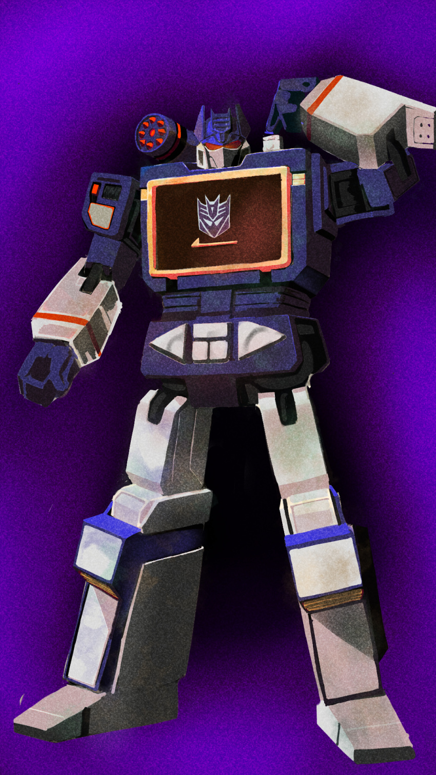 commentary_request, decepticon, emblem, gradient_background, highres, looking_at_viewer, machinery, mecha