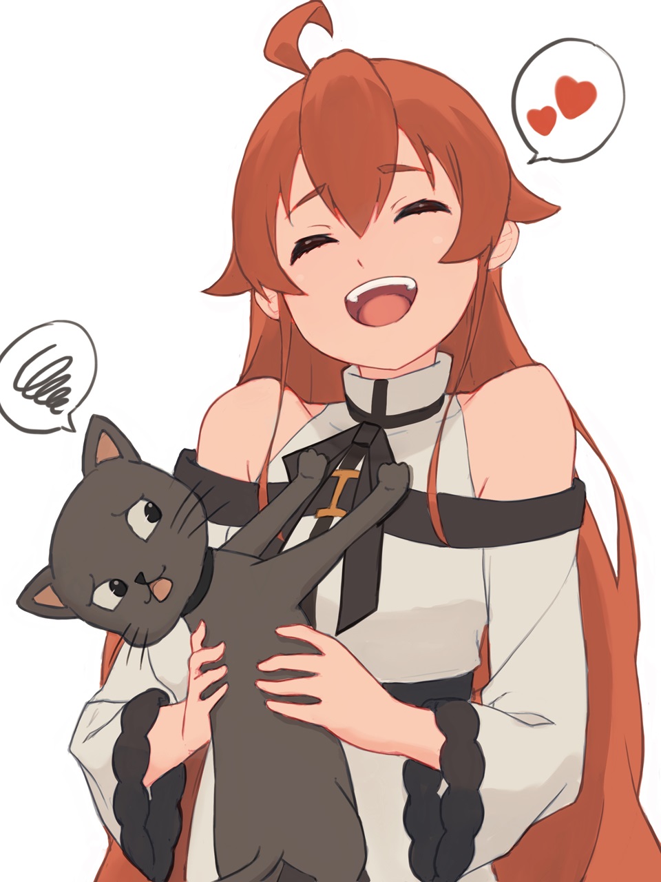 1girl, ahoge, animal, breasts, cat, closed_eyes, dress, eris_greyrat