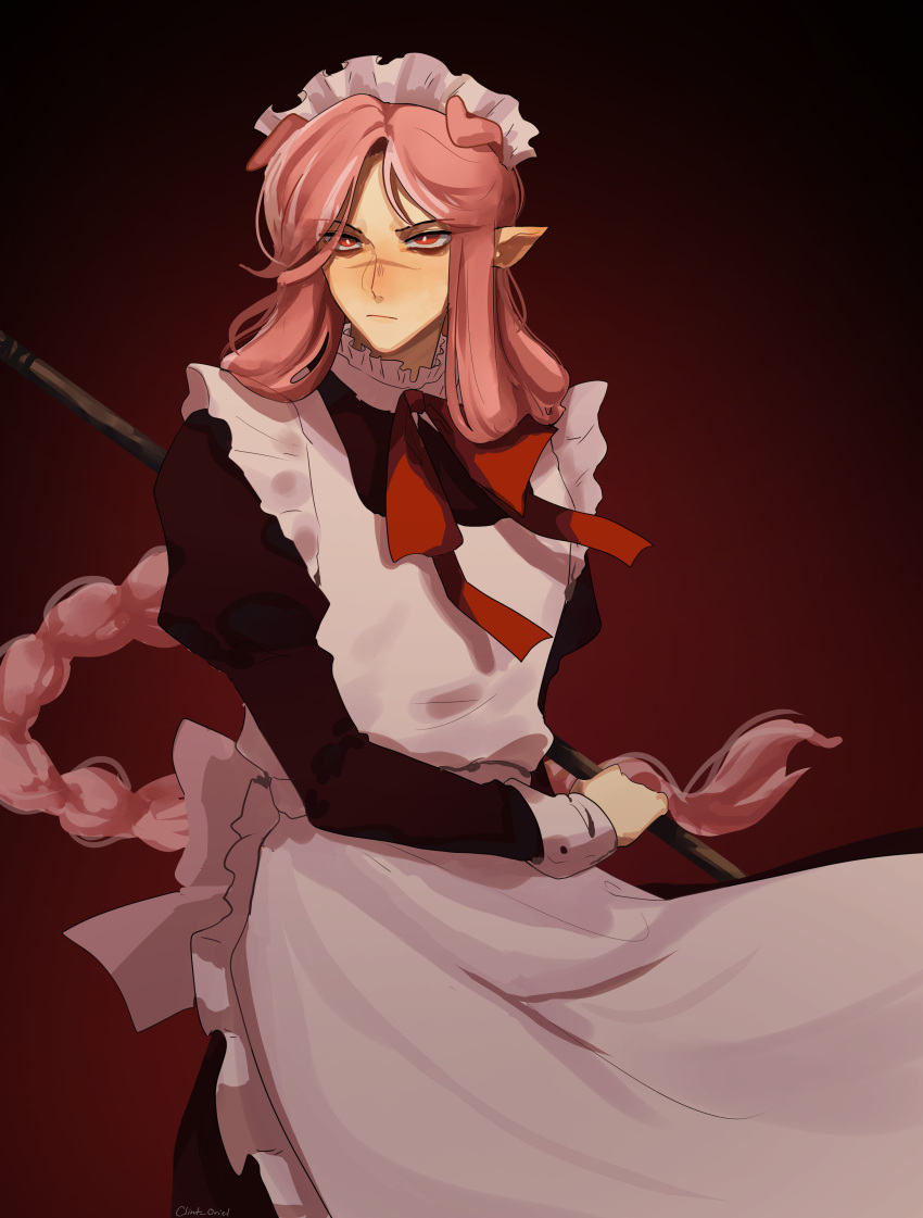 1boy, absurdres, alternate_headwear, androgynous, animal_ears, animification, apron, bags_under_eyes
