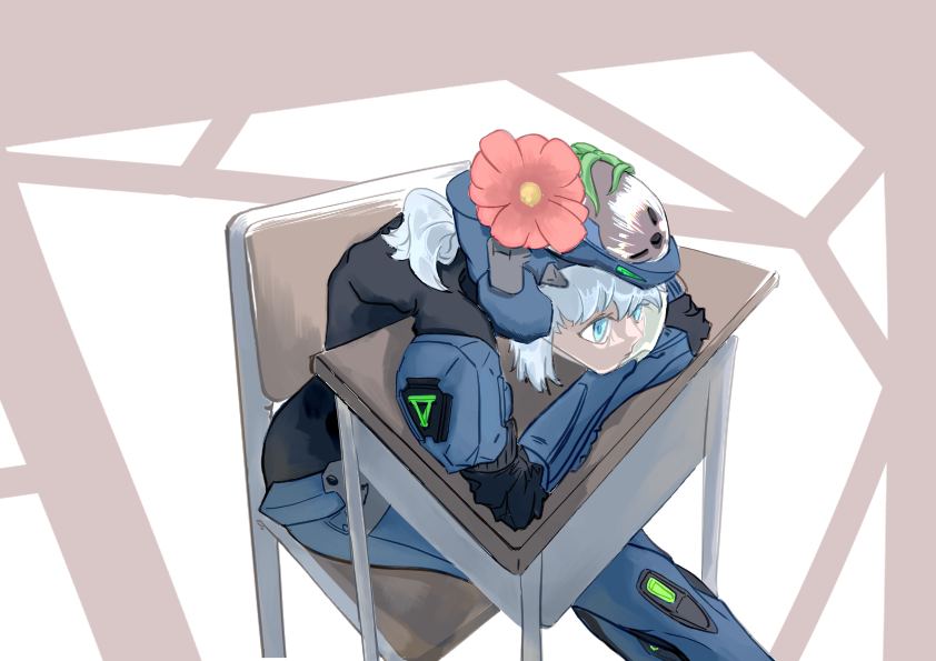 1girl, android, armor, armored_bodysuit, black_bodysuit, blue_armor, blue_eyes, blue_hair