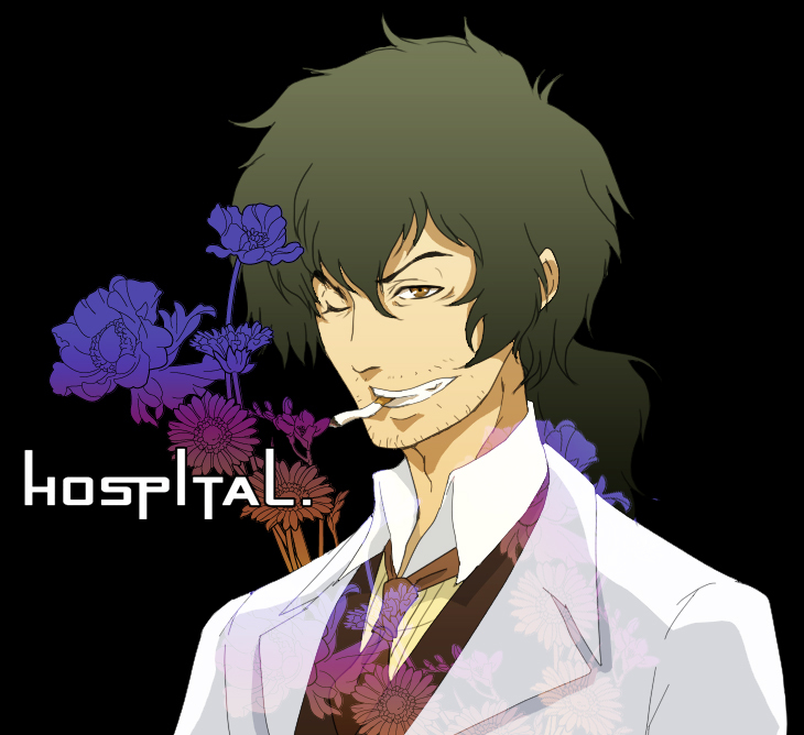 1boy, black_background, brown_eyes, brown_necktie, cigarette, dress_shirt, english_text, facing_to_the_side