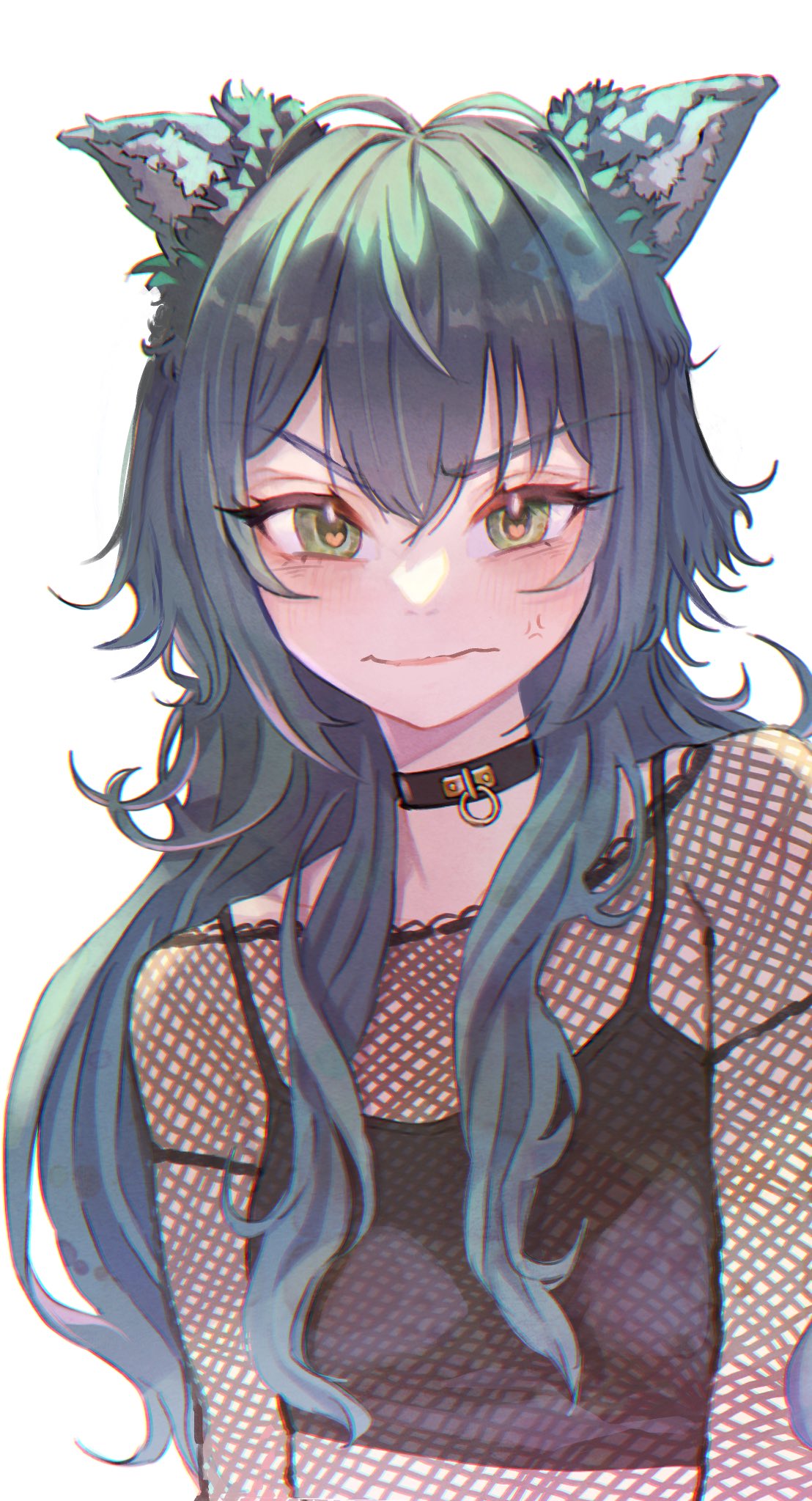 1girl, anger_vein, animal_ears, antenna_hair, atari_(eurf8445), black_choker, choker, crop_top