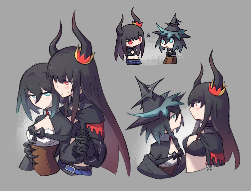2girls, bikini, black_bikini, black_gold_saw, black_hair, black_hat, black_rock_shooter, black_rock_shooter_arcana