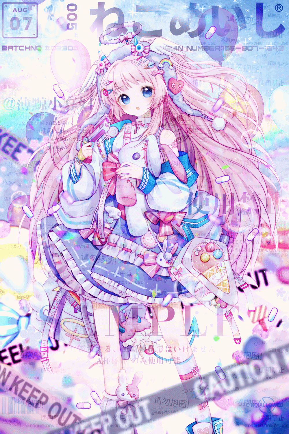 1girl, :q, ;q, animated, animated_gif, asymmetrical_legwear, bag, bag_charm