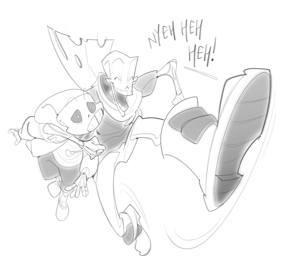 2023, 2boys, 2d, black_pants, brothers, cape, carrying, carrying_person, carrying_under_arm, closed_eyes, commentary, digital_media, duo, english_commentary, eskey_09, foot_up, gloves, humanoid, jacket, leg_up, male, male_only, monochrome, monster, monster_boy, open_mouth, pants, papyrus_(undertale), running, sans_(undertale), shorts, siblings, simple_background, skeleton, text, undead, undertale, utdr_(toby_fox), white_background