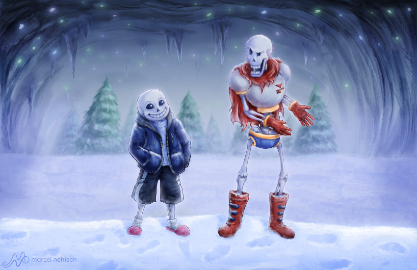 2016, 2boys, 2d, black_shorts, blue_jacket, blue_shorts, boots, brothers