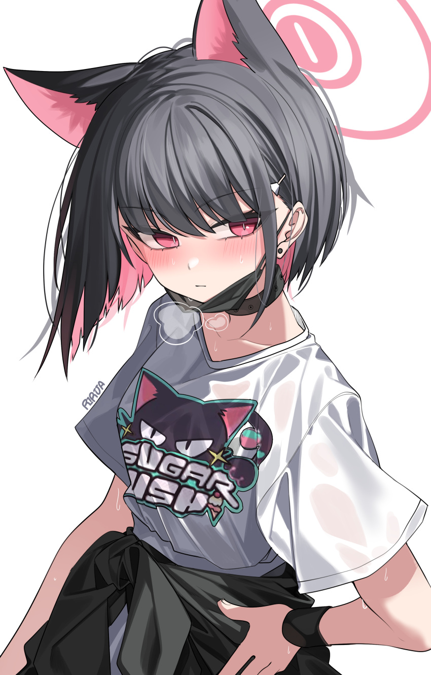 1girl, absurdres, animal_ears, artist_name, black_hair, black_mask, blue_archive, blush