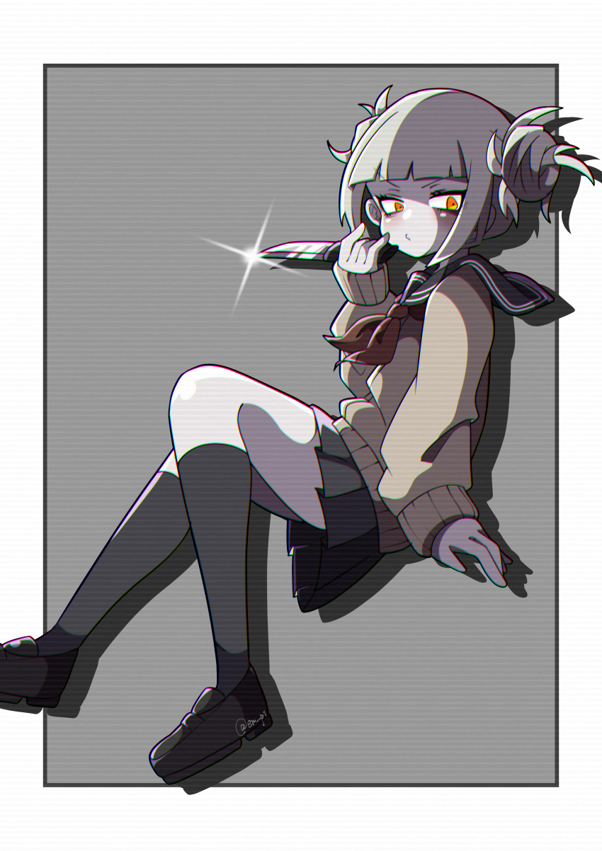 1girl, absurdres, blunt_bangs, blush, boku_no_hero_academia, double_bun, eyelashes, from_side