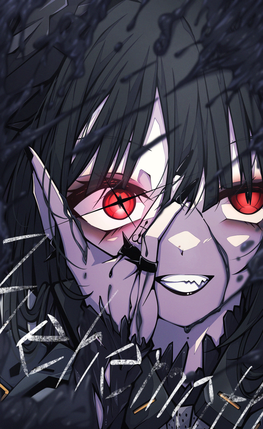 1girl, absurdres, behemoth_(nikke), black_lips, black_liquid, black_nails, black_theme, commentary_request