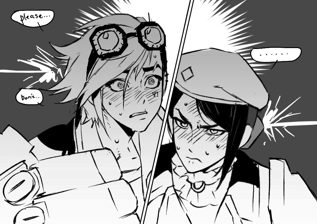..., 2girls, @_@, arcane:_league_of_legends, arcane_caitlyn, arcane_vi, asymmetrical_bangs, beret