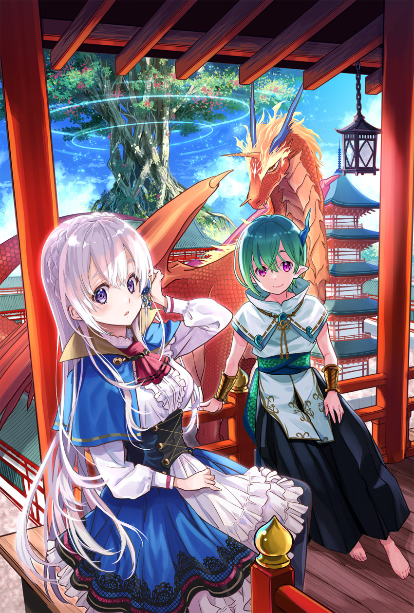 1boy, 1girl, abeno_chako, blue_skirt, bow, bowtie, breasts, character_request