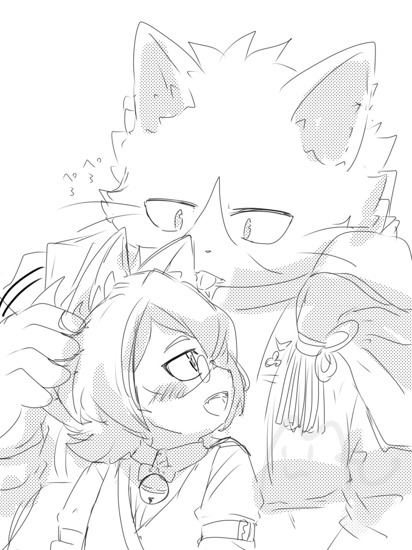 2boys, animal_ears, bell, blush, bungo_(tamacolle), cat_boy, cat_ears, commentary_request