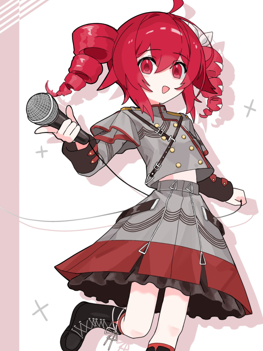 ahoge, belt, black_belt, black_footwear, black_sleeve_cuffs, boots, bow, buttons
