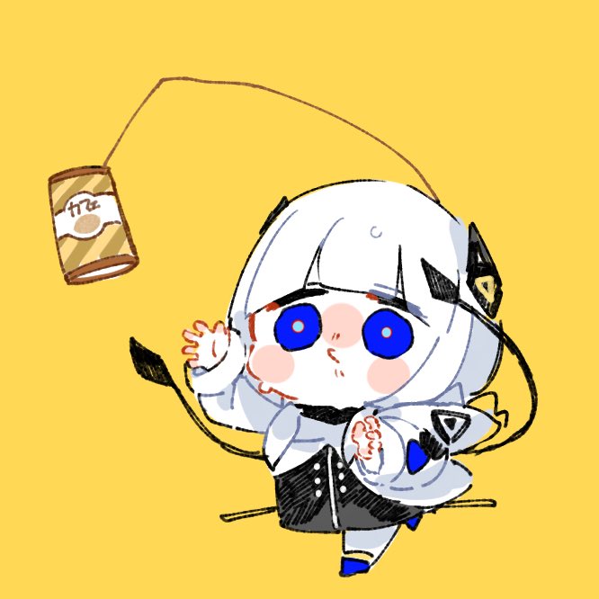 1girl, aqua_pupils, blue_eyes, blunt_bangs, blush_stickers, can, canned_coffee, cevio