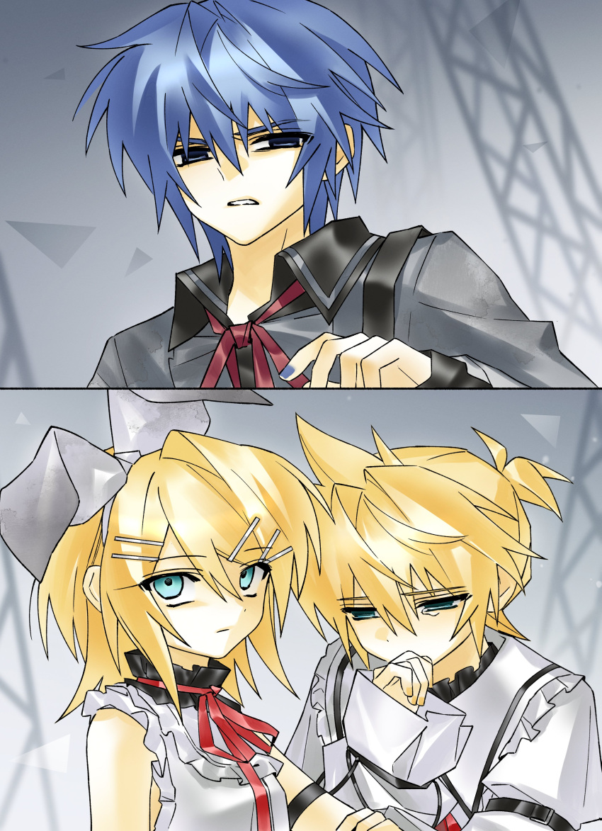 1girl, 25-ji_kaito, 25-ji_len, 25-ji_nightcord_de._(project_sekai), 25-ji_rin, 2boys, absurdres, blonde_hair