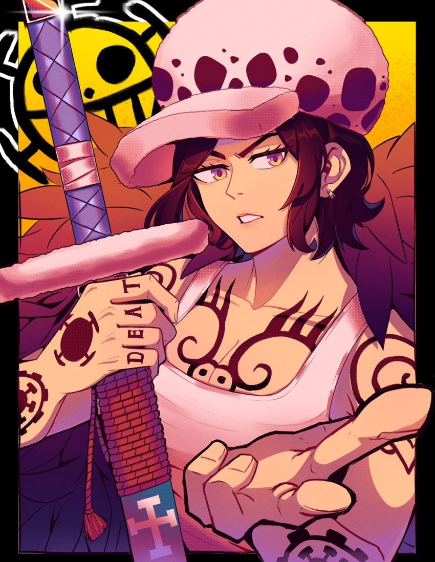 1girl, arm_tattoo, black_hair, caydeus, chest_tattoo, commentary, earrings, english_commentary