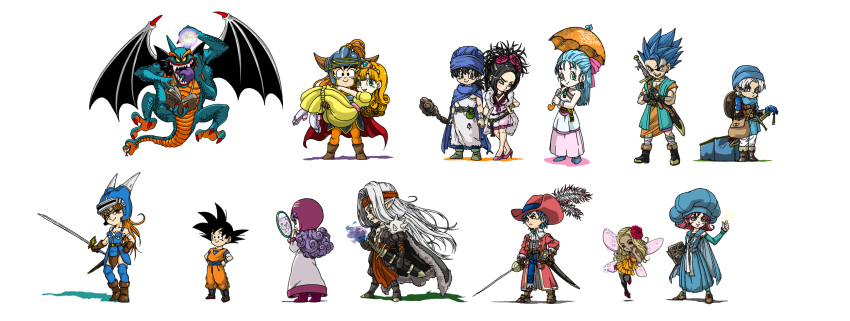 6+boys, 6+girls, ancestor_and_descendant, armor, bat_wings, black_hair, blonde_hair, blue_hair