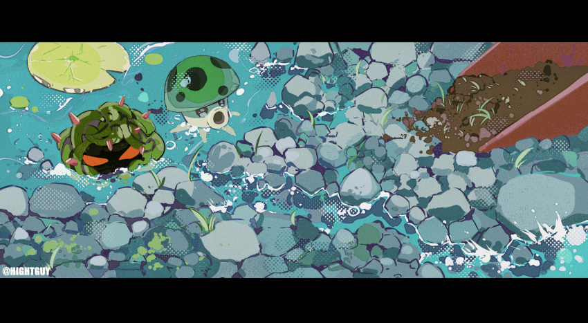 highres, hightguy, letterboxed, lily_pad_(plants_vs_zombies), no_humans, plant, plants_vs_zombies, rock