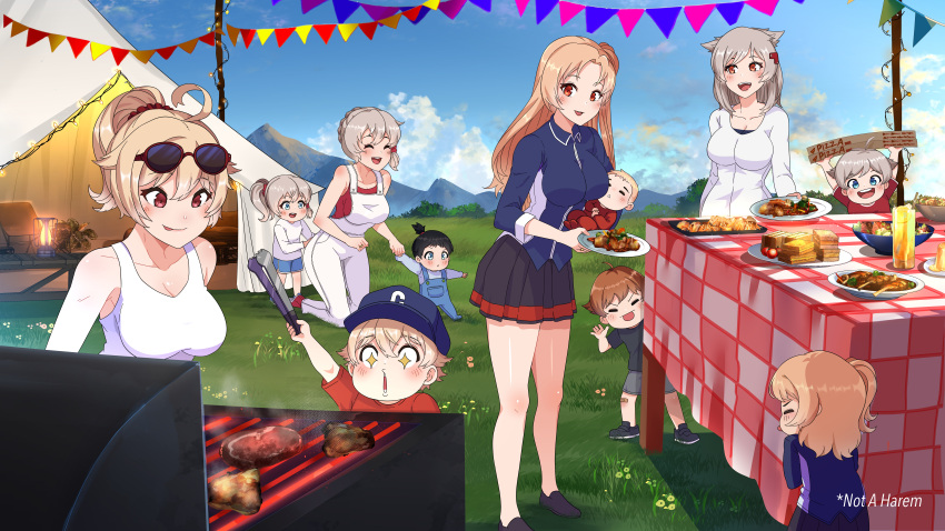 +_+, 5boys, 6+girls, absurdres, ahoge, alternate_breast_size, alternate_costume, alternate_hair_length
