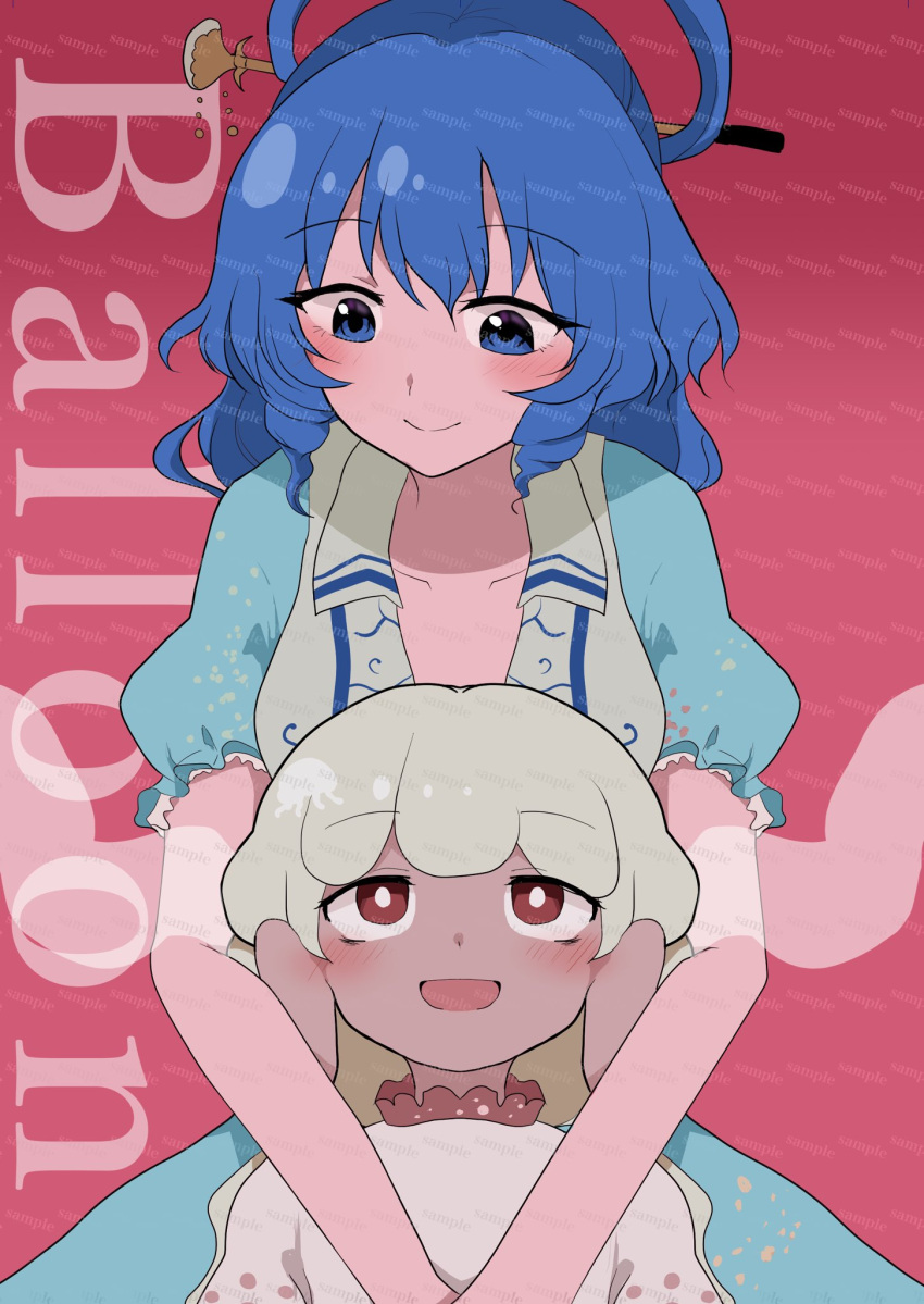 blue_dress, blue_eyes, blue_hair, dark-skinned_female, dark_skin, dress, ebisu_eika, grey_hair