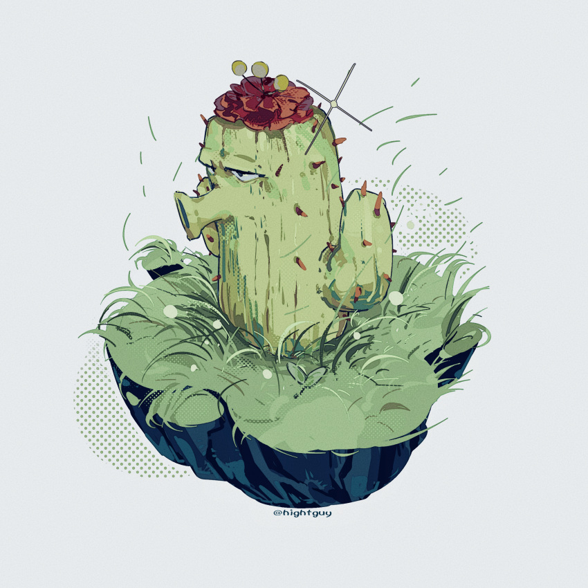 cactus_(plants_vs_zombies), grass, highres, hightguy, no_humans, plant, plants_vs_zombies, white_background