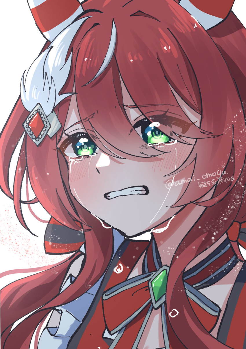 amai_omoyu, animal_ears, blush, breasts, clenched_hands, commentary_request, crying, crying_with_eyes_open