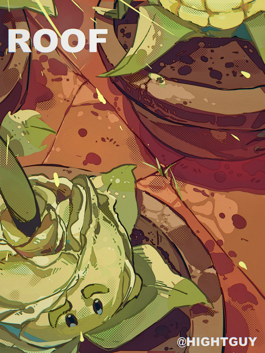 cabbage-pult_(plants_vs_zombies), day, flower_pot_(plants_vs_zombies), highres, hightguy, kernel-pult_(plants_vs_zombies), no_humans, outdoors, plant, plants_vs_zombies, rooftop, tiles