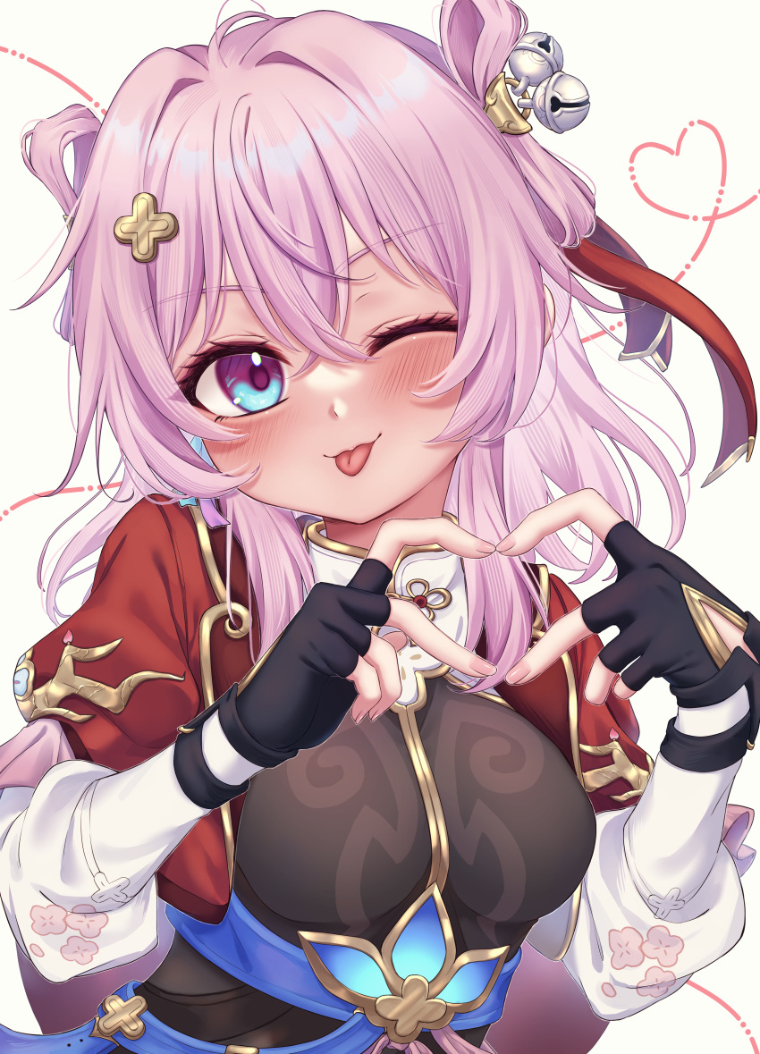 1girl, absurdres, anonemuna, bell, belt, black_gloves, blue_belt, blue_eyes