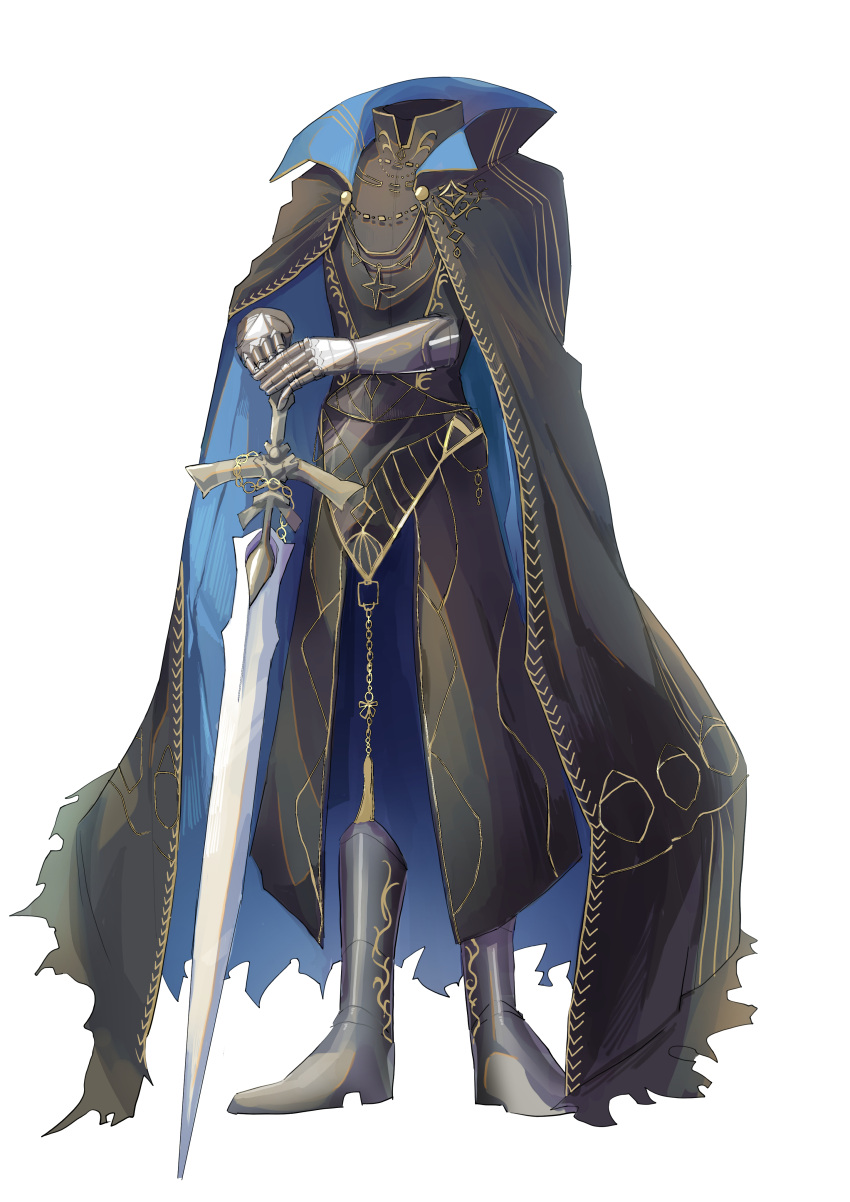 1boy, a_knight_(reverse:1999), absurdres, armor, black_armor, black_cape, black_footwear, black_shirt