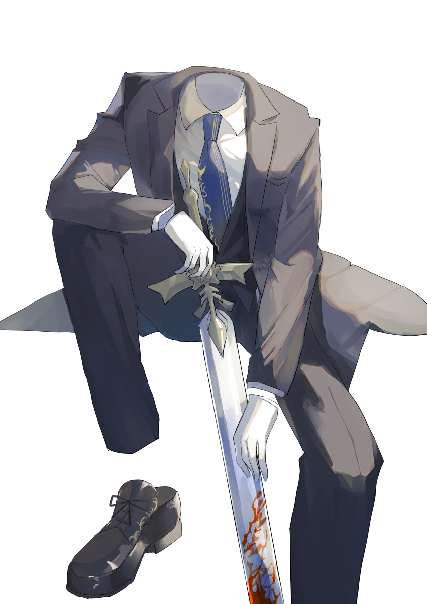 1boy, a_knight_(reverse:1999), absurdres, black_coat, black_footwear, black_pants, blood, blood_on_weapon