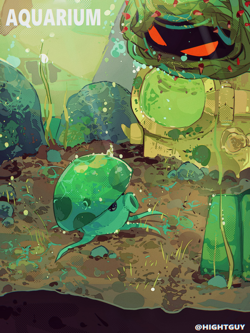 air_bubble, aquarium, bubble, grass, highres, hightguy, no_humans, plant