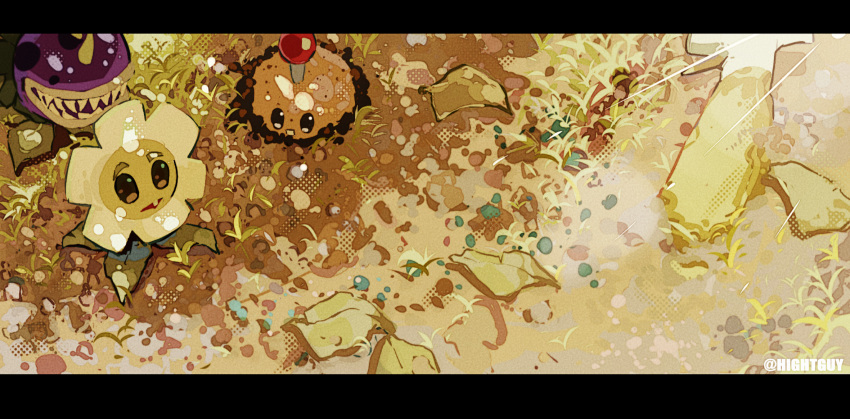 black_eyes, chomper_(plants_vs_zombies), highres, hightguy, letterboxed, marigold_(plants_vs_zombies), no_humans, plant