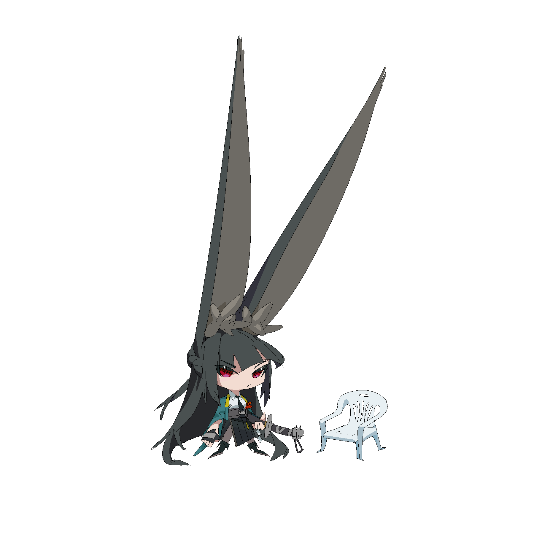 132_(353488448), 1girl, animal_ear_fluff, animal_ears, black_footwear, black_gloves, black_necktie, black_pantyhose
