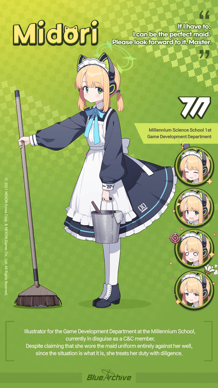1girl, absurdres, animal_ear_headphones, animal_ears, apron, artist_request, black_footwear, blonde_hair