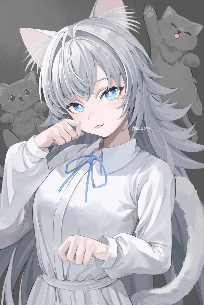 1girl, :3, animal_ears, awa_(awao141), blue_eyes, cat, cat_ears, cat_girl