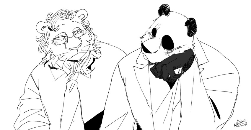 animal_ears, beastars, closed_mouth, commentary, dated, furry, furry_male, glasses