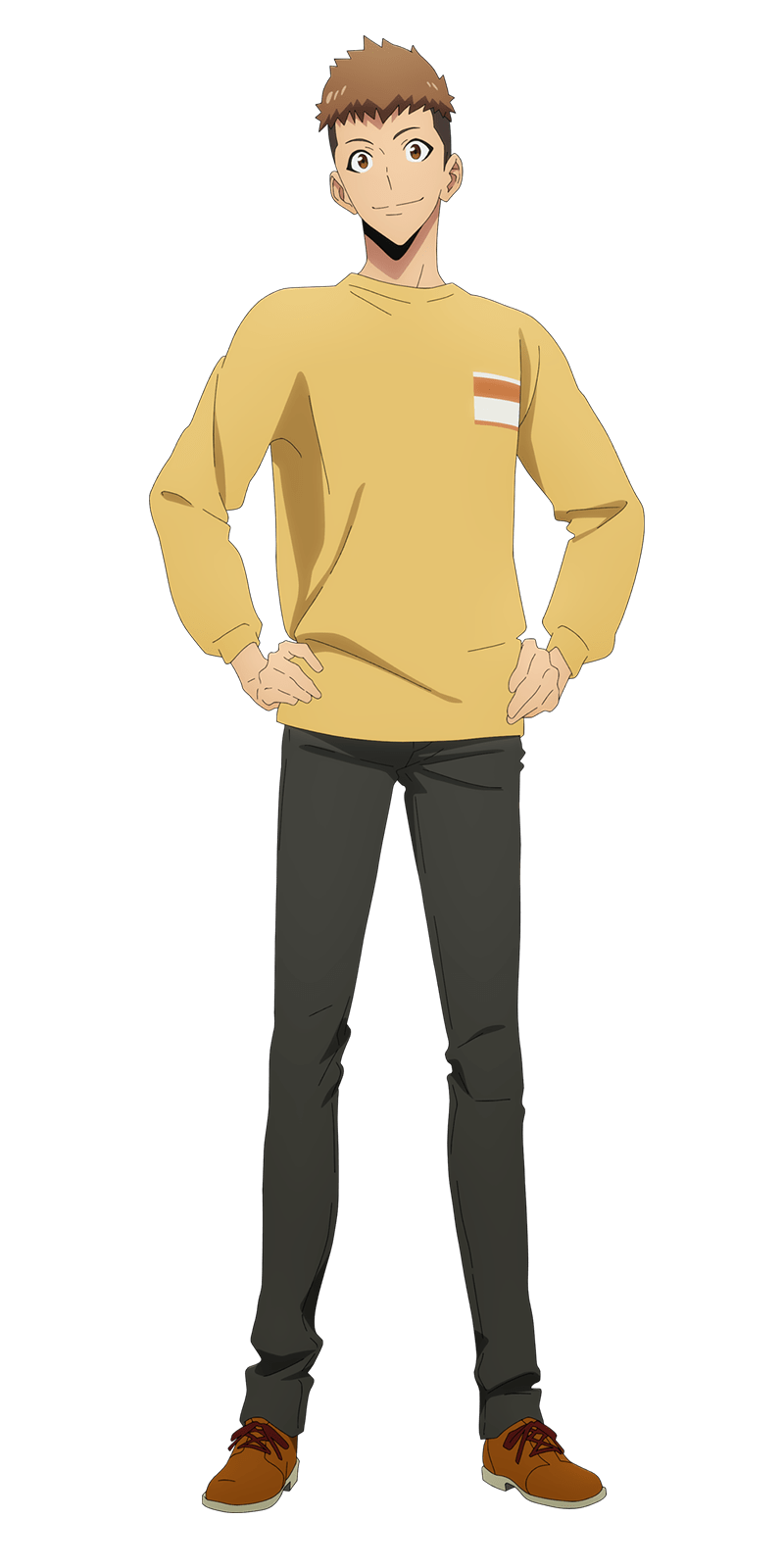 1boy, brown_hair, full_body, highres, long_sleeves, male_focus, official_art, pants