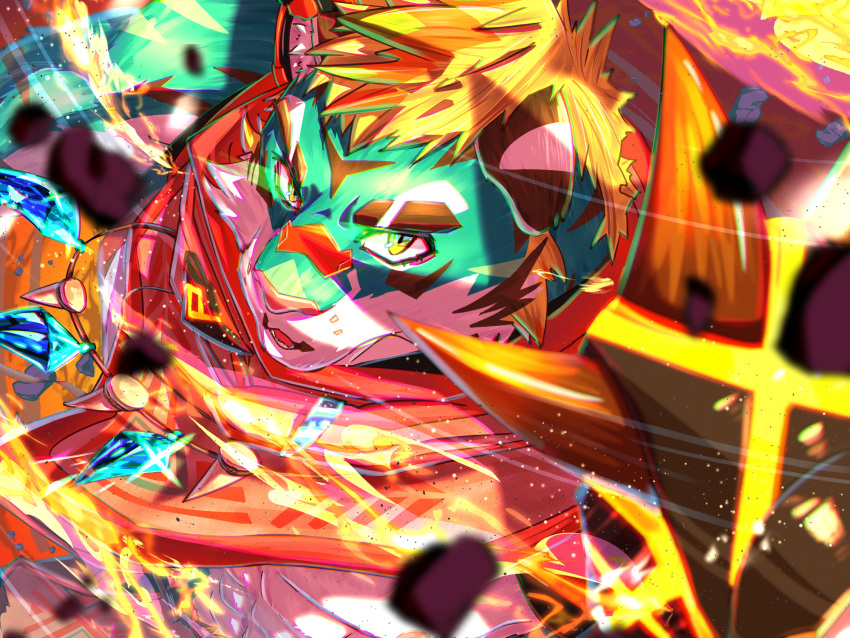 1boy, animal_ears, bandaid, bandaid_on_face, bandaid_on_nose, blonde_hair, close-up, commentary_request