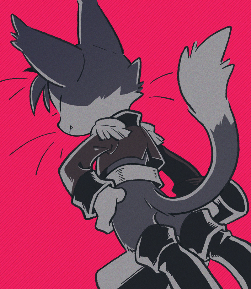 bellhop_uniform, belt, black_footwear, black_fur, boots, cait_sith_(final_fantasy), cat, closed_eyes
