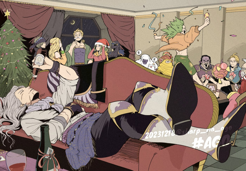 3girls, 6+boys, armlet, armor, ascot, black_hair, black_shirt, blonde_hair