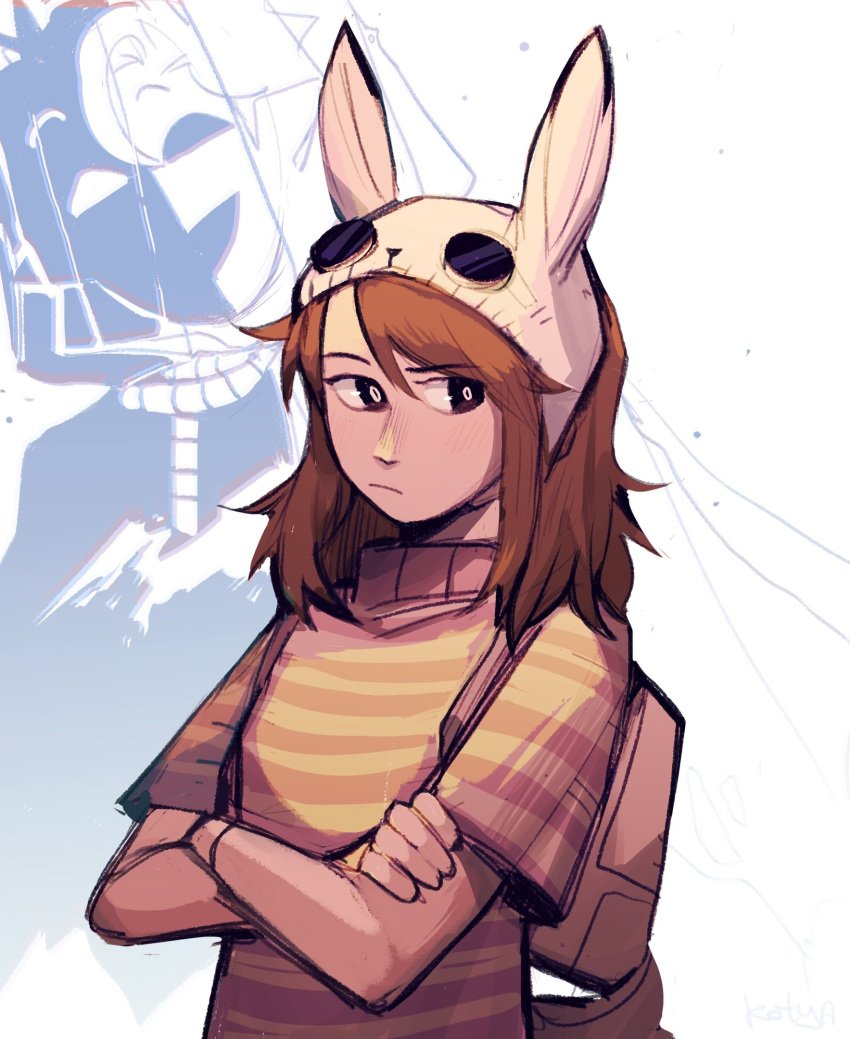 2others, aimsey, androgynous, animal_ears, animal_hat, animification, backpack, bag