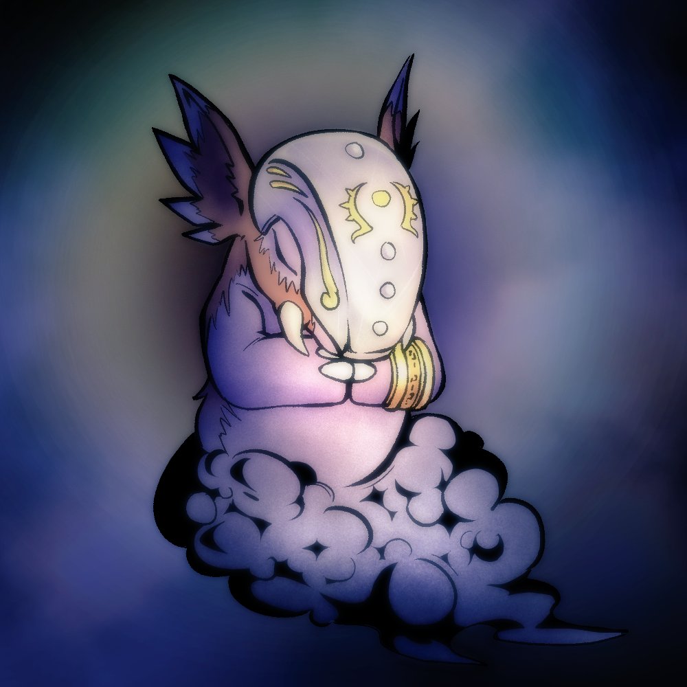 baku_(creature), bakumon, body_fur, brown_fur, closed_eyes, dark_background, digimon, digimon_(creature), full_body, no_humans, oh_sorry_01, smoke, solo
