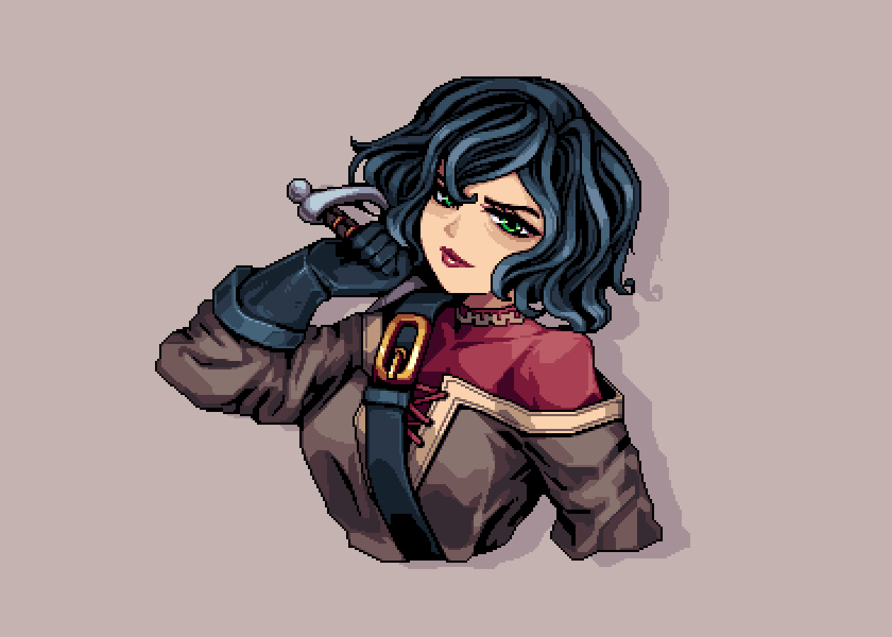 1girl, black_hair, breasts, cassandra_(tangled), cropped_torso, dih_pixels, drop_shadow, gloves