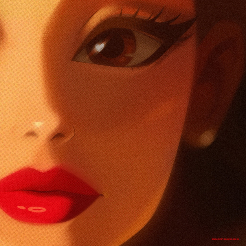 1girl, album_cover_redraw, ariana_grande, artist_name, brown_eyes, close-up, closed_mouth, derivative_work
