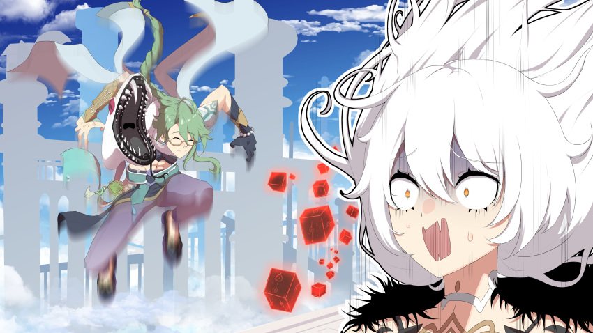 1boy, 1girl, 4sm98, abs, absurdres, anger_vein, baizhu_(genshin_impact), black_fur
